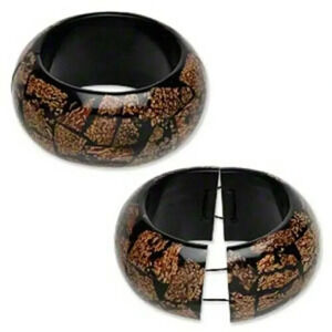Handcrafted Brown Black Luan Tree Wood Bark Stretch Bangle Bracelet Philippines